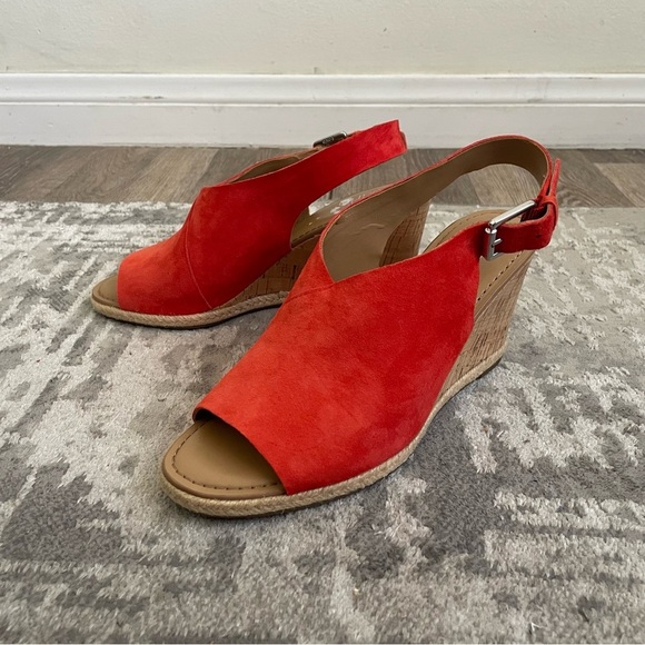 Franco Sarto Julien Coral Suede Peep Toe Cork Wedge Slingback Sandals 8.5 M - Picture 1 of 7
